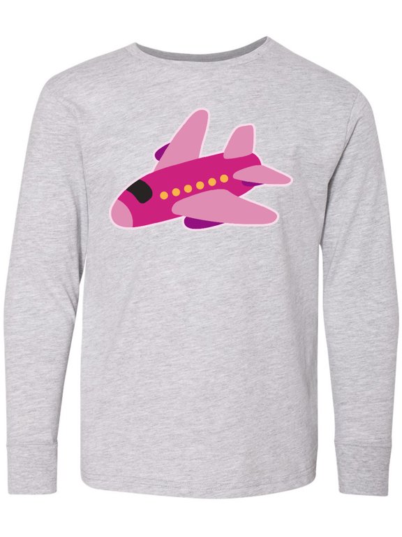 Girls Pink Airplane Pilot Long Sleeve Youth T-Shirt