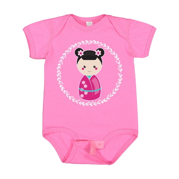 Inktastic Girls Pink Kokeshi Doll Cute Girls Baby Bodysuit