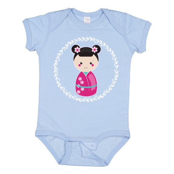 Inktastic Girls Pink Kokeshi Doll Cute Girls Baby Bodysuit