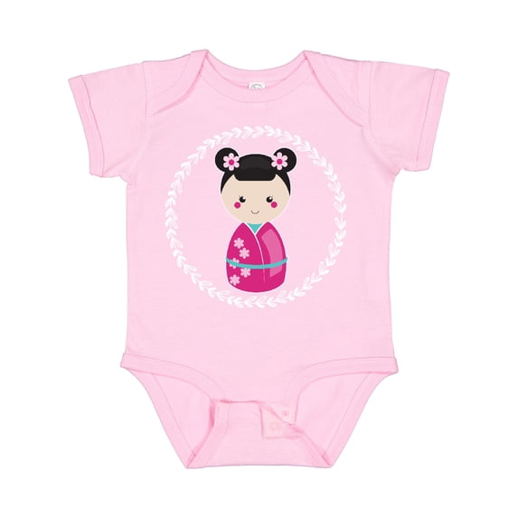Inktastic Girls Pink Kokeshi Doll Cute Girls Baby Bodysuit