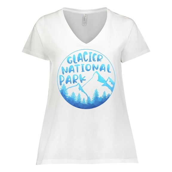 Inktastic Glacier National Park Montana Blue Mountains Women's Plus Size V-Neck T-Shirt