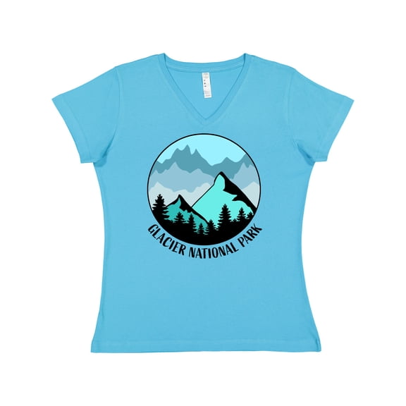 Inktastic Glacier National Park Montana Mountains Women's V-Neck T-Shirt