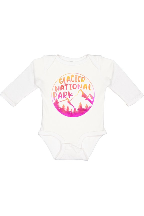 Glacier National Park Montana Pink Mountains Boys or Girls Long Sleeve Baby Bodysuit