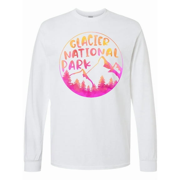 Inktastic Glacier National Park Montana Pink Mountains Long Sleeve T-Shirt