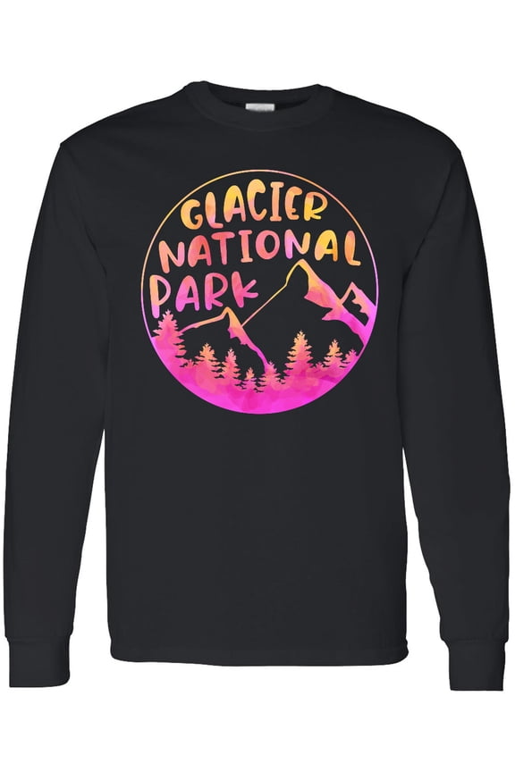 Glacier National Park Montana Pink Mountains Long Sleeve T-Shirt