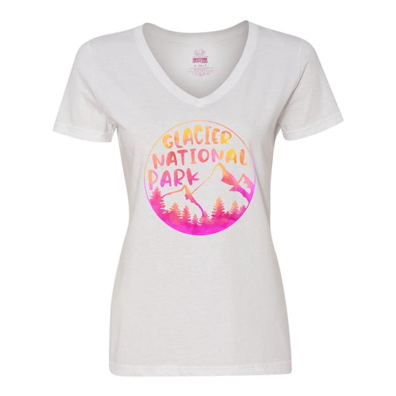 Inktastic Glacier National Park Montana Pink Mountains Women's V-Neck T-Shirt