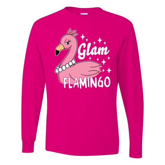 Inktastic Glam Pink Flamingo with Pearls Long Sleeve T-Shirt