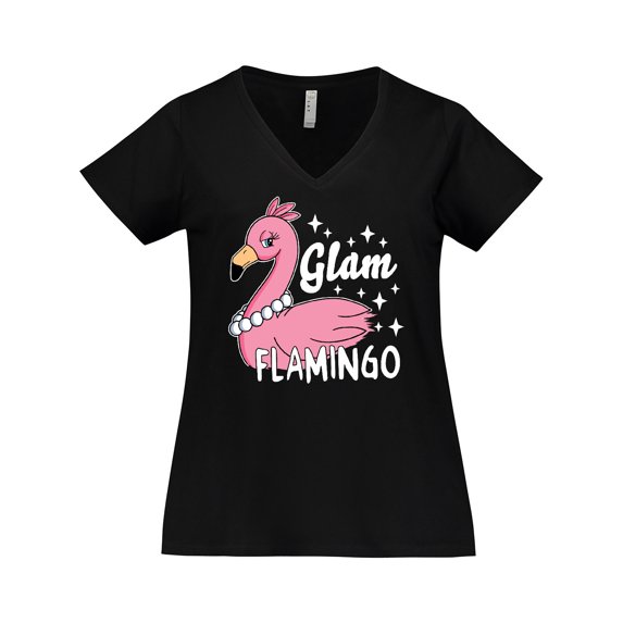 Inktastic Glam Pink Flamingo with Pearls Women's Plus Size V-Neck T-Shirt