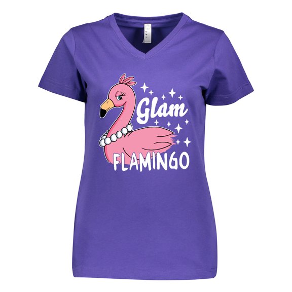 Inktastic Glam Pink Flamingo with Pearls Women's V-Neck T-Shirt