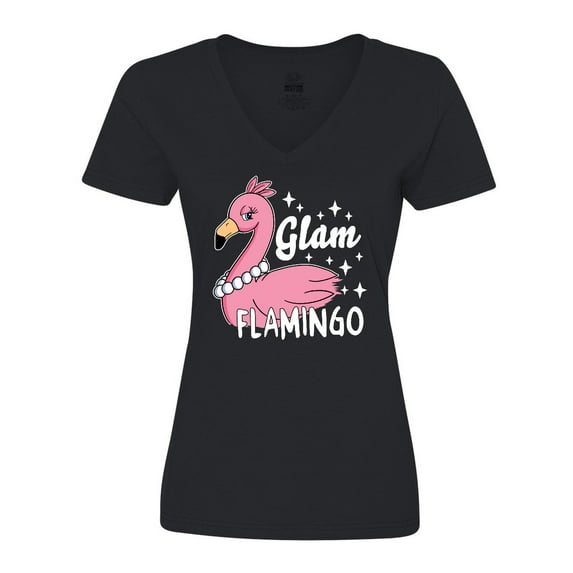 Inktastic Glam Pink Flamingo with Pearls Women's V-Neck T-Shirt
