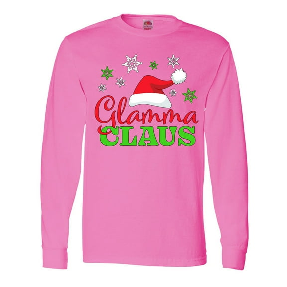 Inktastic Glamma Claus with Christmas Santa Hat and Snowflakes Long Sleeve T-Shirt