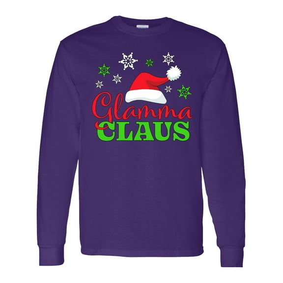 Inktastic Glamma Claus with Christmas Santa Hat and Snowflakes Long Sleeve T-Shirt