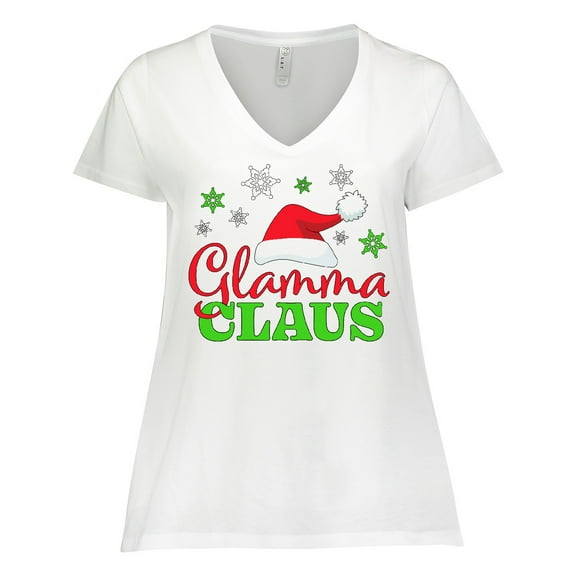Inktastic Glamma Claus with Christmas Santa Hat and Snowflakes Women's Plus Size V-Neck T-Shirt