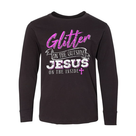 Inktastic Glitter Jesus Long Sleeve Youth T-Shirt