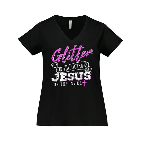 Inktastic Glitter Jesus Women's Plus Size V-Neck T-Shirt
