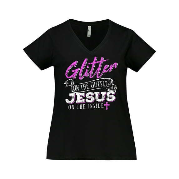Inktastic Glitter Jesus Women's Plus Size V-Neck T-Shirt