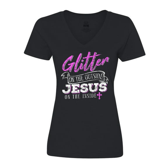 Inktastic Glitter Jesus Women's V-Neck T-Shirt