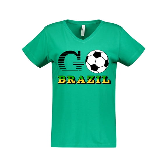 Inktastic Go, Brazil- Soccer, Football Women's V-Neck T-Shirt