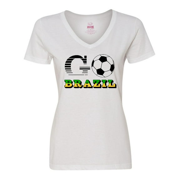 Inktastic Go, Brazil- Soccer, Football Women's V-Neck T-Shirt