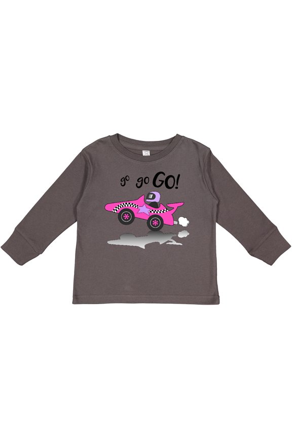 Go Go Go Pink Racing Car Boys or Girls Long Sleeve Toddler T-Shirt