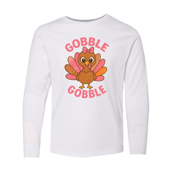 Inktastic Gobble Gobble Cute Turkey Thanksgiving Long Sleeve Youth T-Shirt