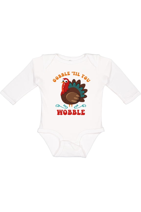 Gobble Wobble Turkey Boys or Girls Long Sleeve Baby Bodysuit
