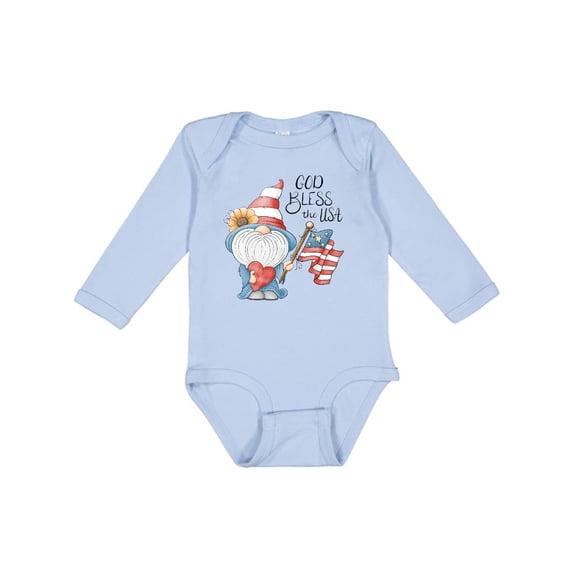 Inktastic God Bless the USA Gnome Boys or Girls Long Sleeve Baby Bodysuit