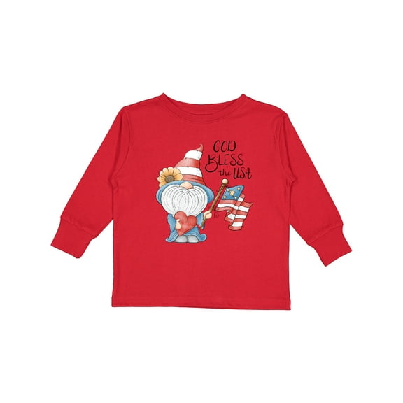 Inktastic God Bless the USA Gnome Boys or Girls Long Sleeve Toddler T-Shirt