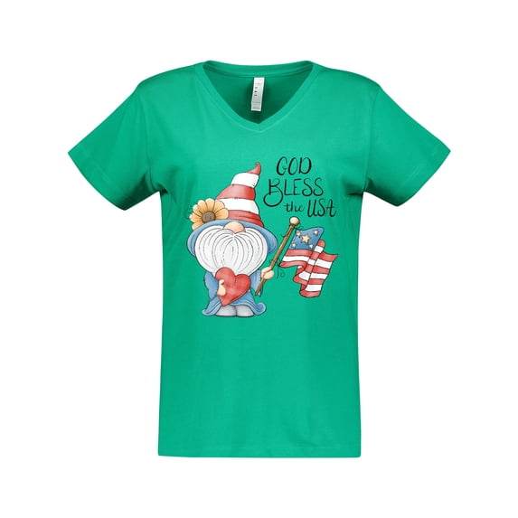 Inktastic God Bless the USA Gnome Women's V-Neck T-Shirt