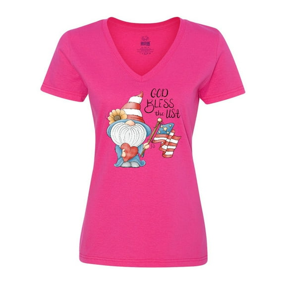 Inktastic God Bless the USA Gnome Women's V-Neck T-Shirt