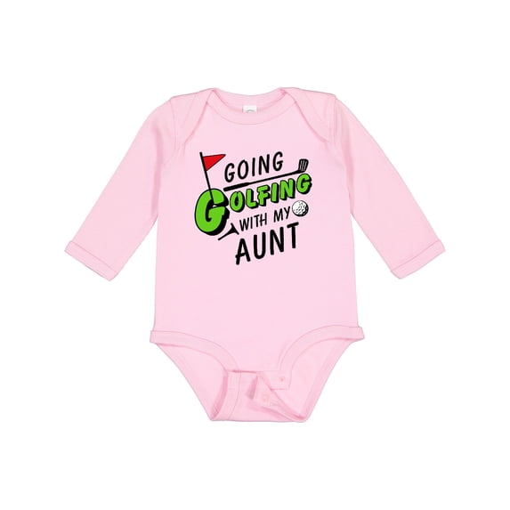 Inktastic Going Golfing with my Aunt- kids golf Boys or Girls Long Sleeve Baby Bodysuit