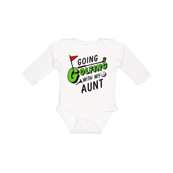 Inktastic Going Golfing with my Aunt- kids golf Boys or Girls Long Sleeve Baby Bodysuit