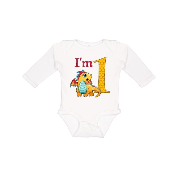 Inktastic Gold and Red Baby Dragon First Birthday Boys or Girls Long Sleeve Baby Bodysuit