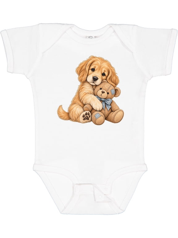 Golden Retriever with Teddy Boys or Girls Baby Bodysuit