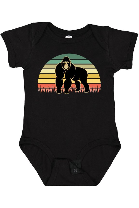 Gorilla Retro Sunset Jungle Animal Boys or Girls Baby Bodysuit
