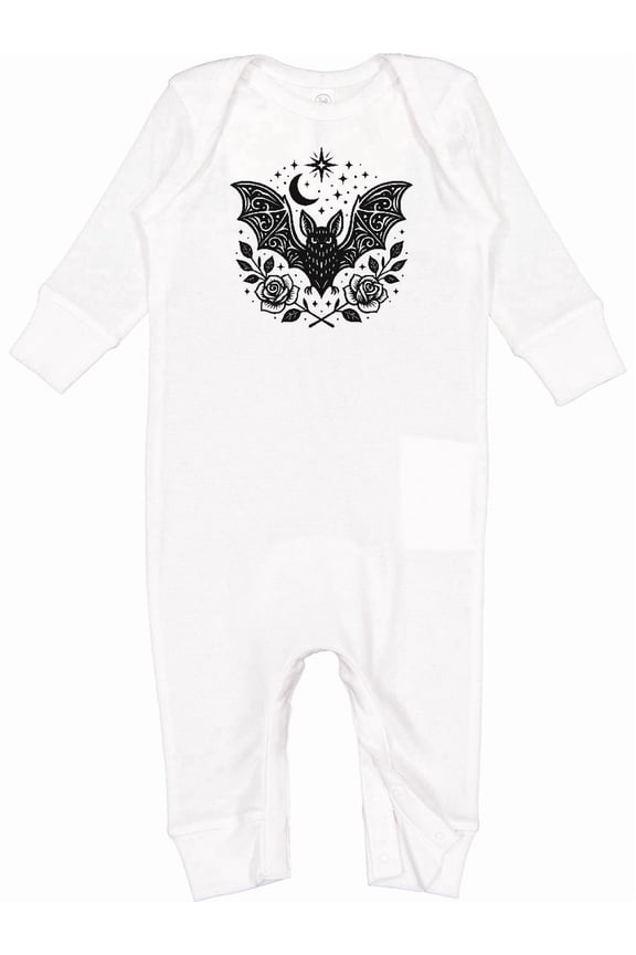 Gothic Bat with Moon and Roses Baby Romper Coveralls