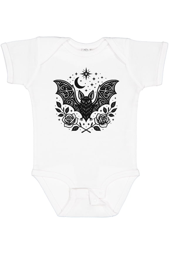 Gothic Bat with Moon and Roses Girls Baby Bodysuit