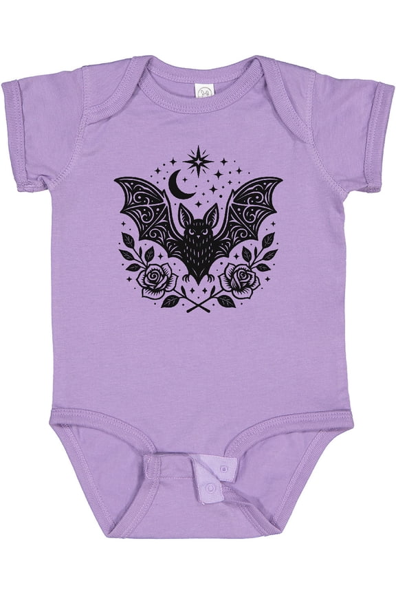Gothic Bat with Moon and Roses Girls Baby Bodysuit