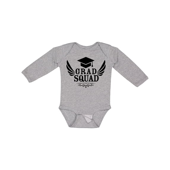 Inktastic Grad Squad with Graduation Cap and Wings Boys or Girls Long Sleeve Baby Bodysuit