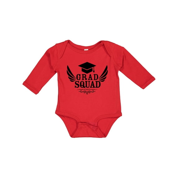 Inktastic Grad Squad with Graduation Cap and Wings Boys or Girls Long Sleeve Baby Bodysuit