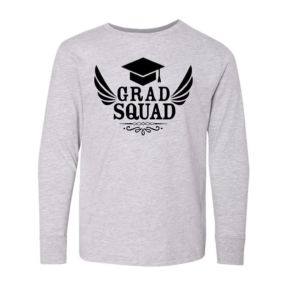 Inktastic Grad Squad with Graduation Cap and Wings Long Sleeve Youth T-Shirt