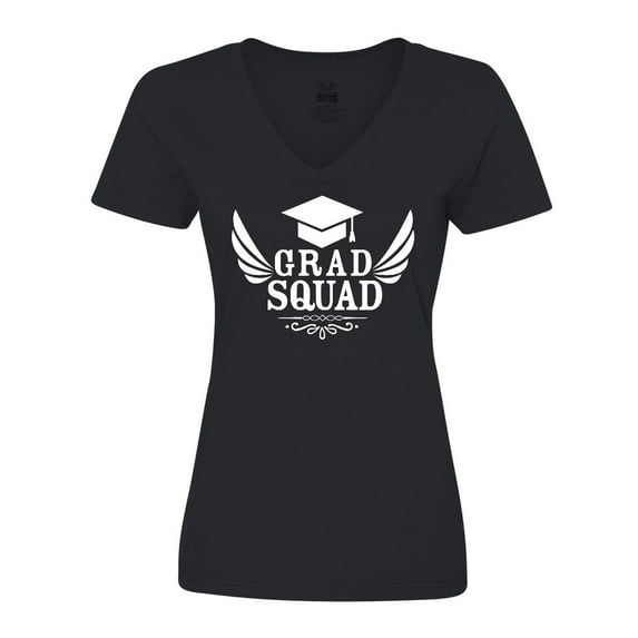 Inktastic Grad Squad with Graduation Cap and Wings Women's V-Neck T-Shirt