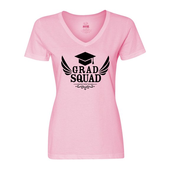 Inktastic Grad Squad with Graduation Cap and Wings Women's V-Neck T-Shirt