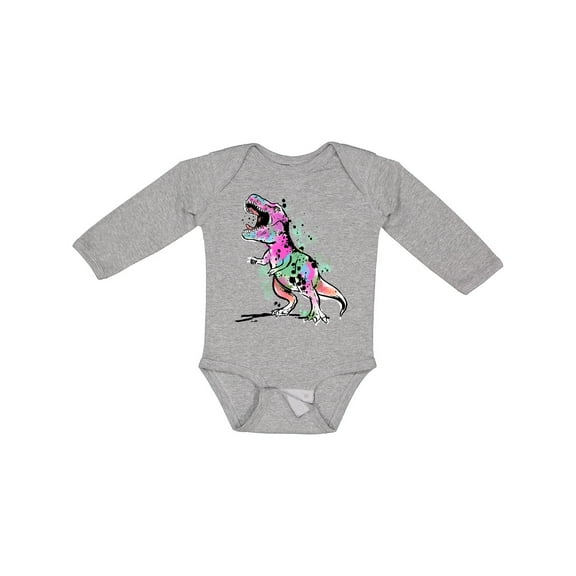 Inktastic Graffiti Paint Splatter T-Rex Boys or Girls Long Sleeve Baby Bodysuit