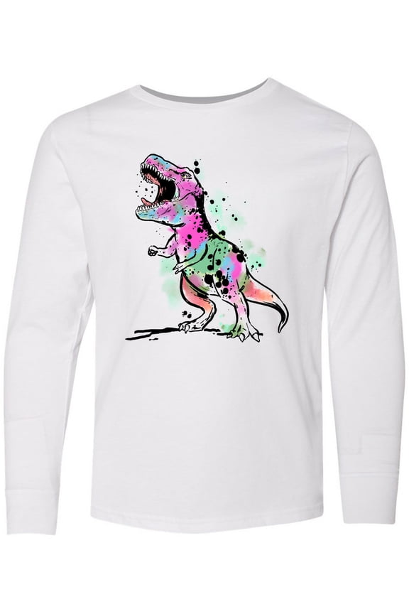 Graffiti Paint Splatter T-Rex Long Sleeve Youth T-Shirt