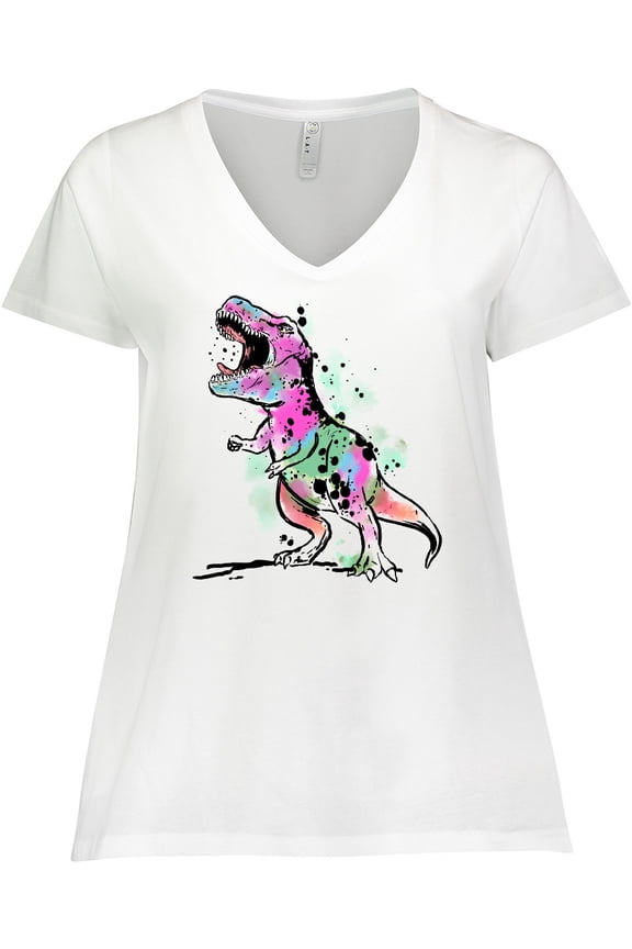 Graffiti Paint Splatter T-Rex Women's Plus Size V-Neck T-Shirt