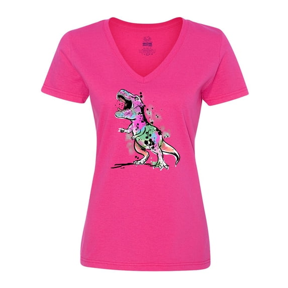 Inktastic Graffiti Paint Splatter T-Rex Women's V-Neck T-Shirt