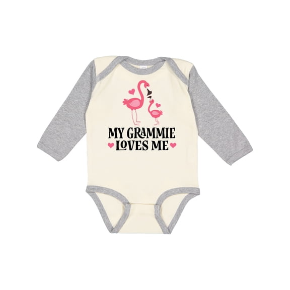 Inktastic Grammie Loves Me Girl Flamingo Girls Long Sleeve Baby Bodysuit