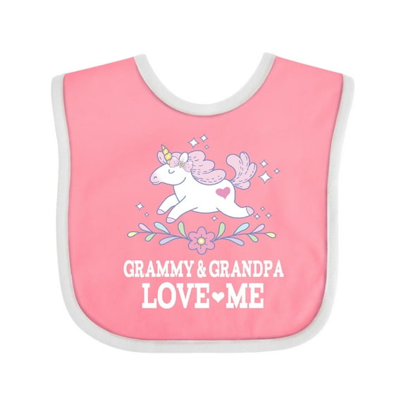 Inktastic Grammy and Grandpa Love Me Grandchild Unicorn Girls Baby Bib