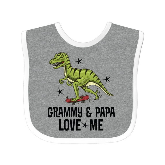 Inktastic Grammy and Papa Love Me Dinosaur Grandson Boys Baby Bib